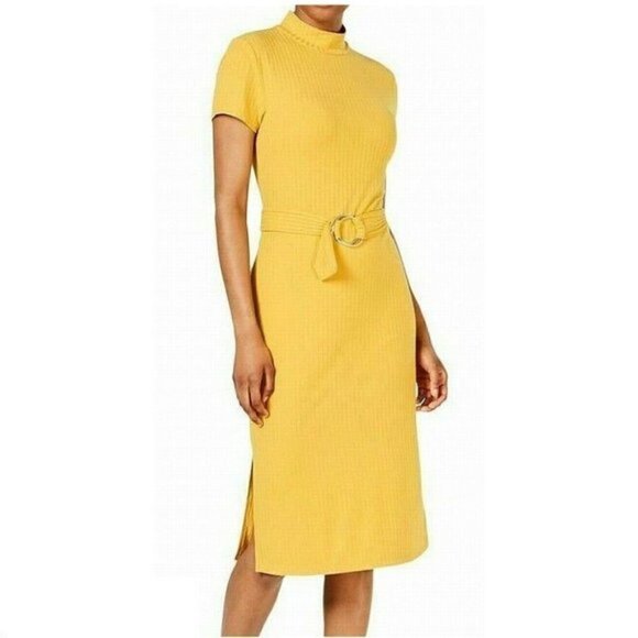 Ultra Flirt Mustard Knit Sheath Dress - Picture 1 of 13